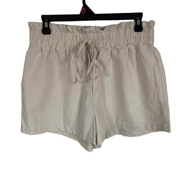 SHEIN paper bag linen blend oatmeal color pull-on elastic shorts women's size L - Picture 2 of 8
